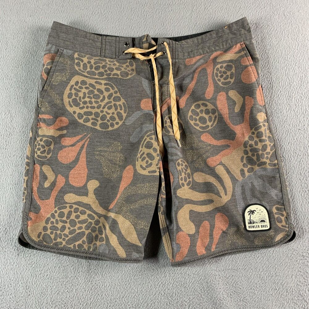 Howler Bros Board Shorts Mens 32 Gray Abstract Geo Print Swim Trunks Quick Dry